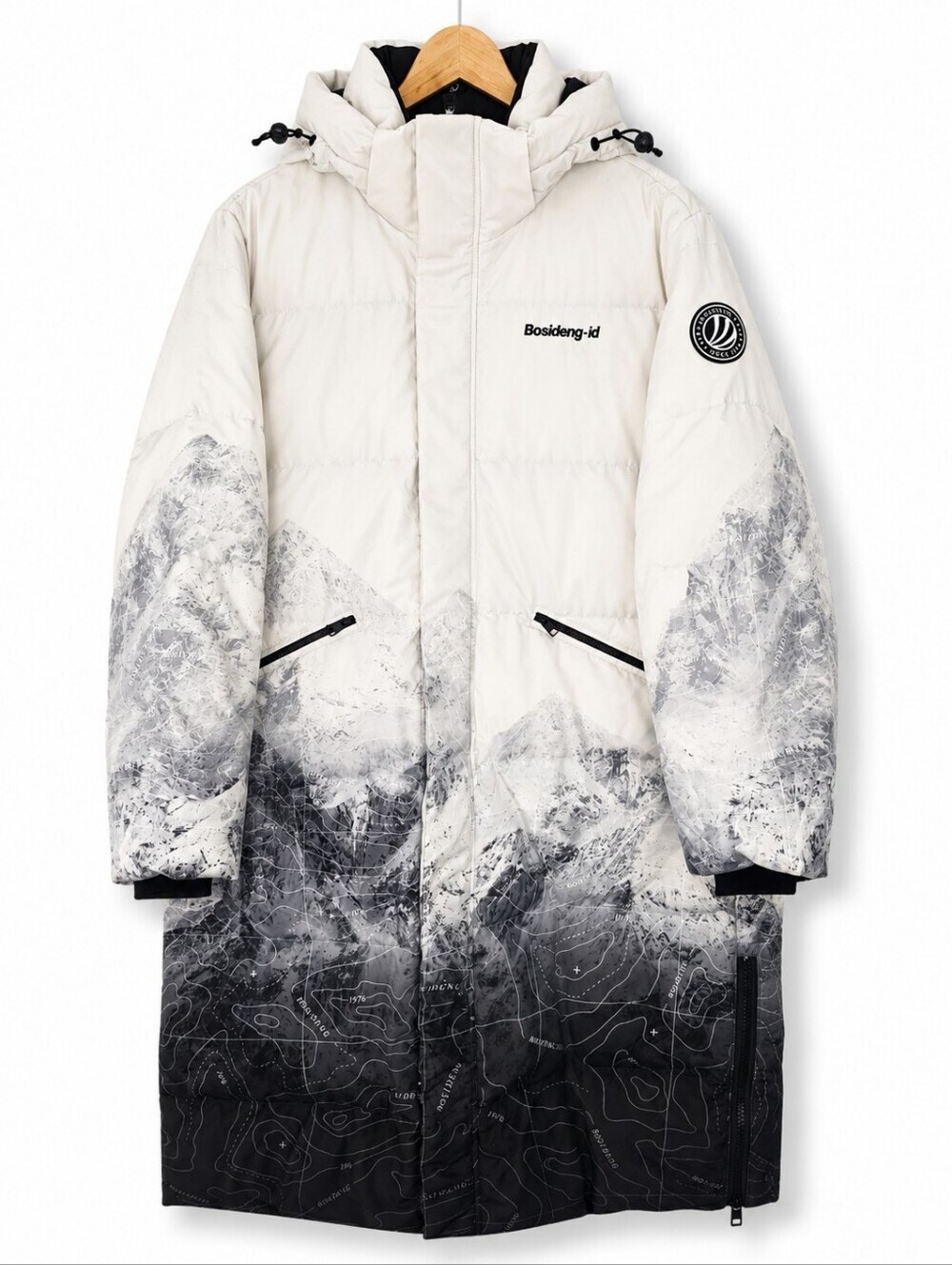 Bosideng Gradient Mountain Print Hooded Puffer Coat White/Black Size XL Unisex